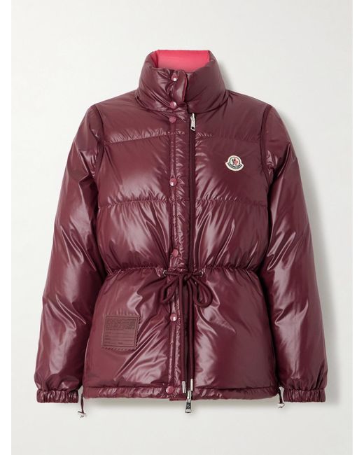 Moncler Red Verone Reversible Twill-Jacquard Trimmed Quilted Shell Down Jacket