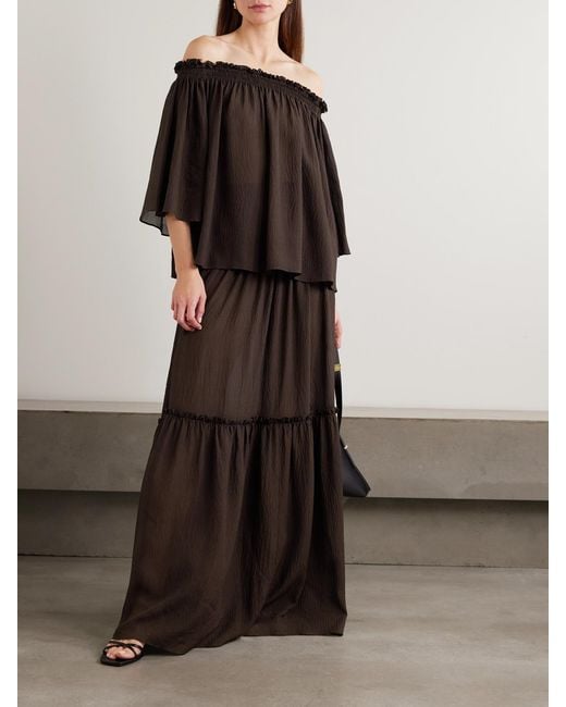 Joseph Black Emi Off-The-Shoulder Shirred Seersucker Top