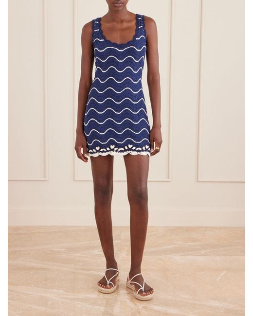 Cara Cara Blue Orel Scalloped Striped Cotton Knit Mini Dress