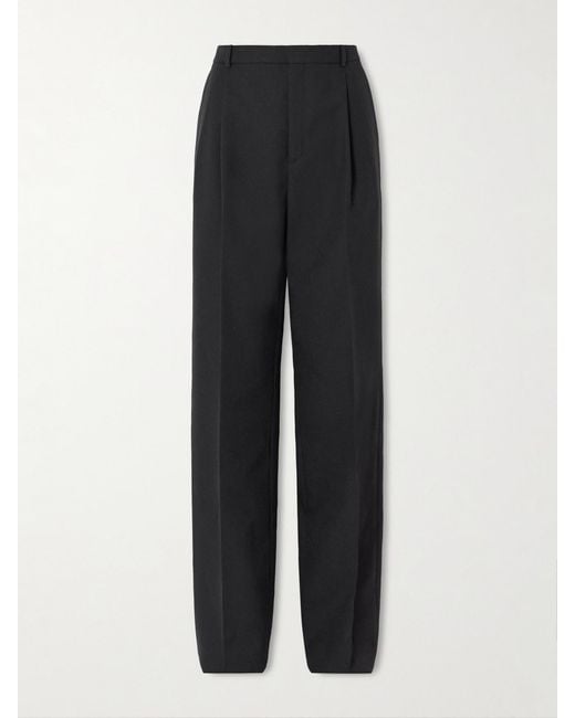Saint Laurent Black Bundfaltenhose Mit Geradem Bein Aus Grain De Poudre Aus Wolle