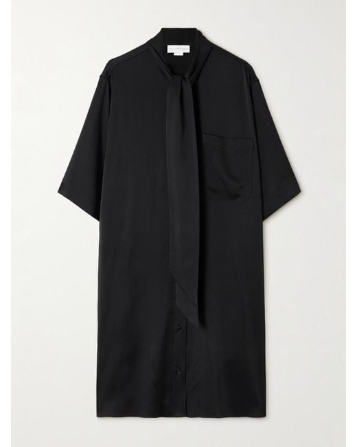 Stella McCartney Black Minikleid Aus Glänzendem Crêpe Mit Schluppe
