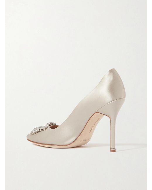 Manolo Blahnik Natural Hangisi 105 Pumps Aus Satin Mit Verzierung