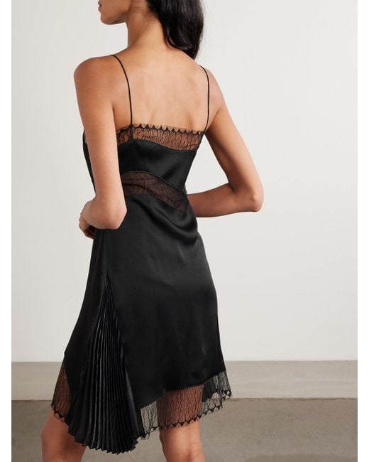 Mini-Robe En Crêpe Satiné À Finitions En Dentelle Et En Mousseline Plissée Victoria Beckham en coloris Black