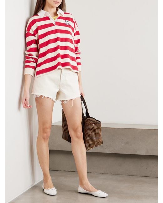 Mother Red The Boxy Match Appliquéd Striped Cotton-Jersey Polo Shirt