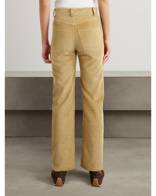 Bottega Veneta Natural Leather-Trimmed Cotton-Corduroy Straight-Leg Pants
