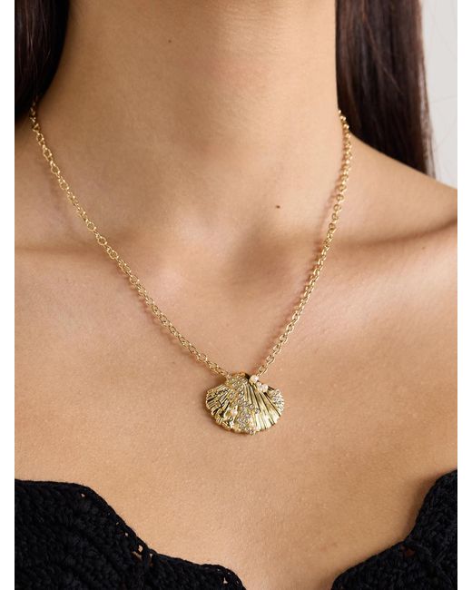 Sydney Evan Natural Large Scallop Shell Icons 14-Karat, Pearl And Diamond Necklace