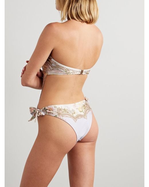Zimmermann Natural Wylie Trägerloser, Bedruckter Badeanzug Mit Cut-Out Zum Binden