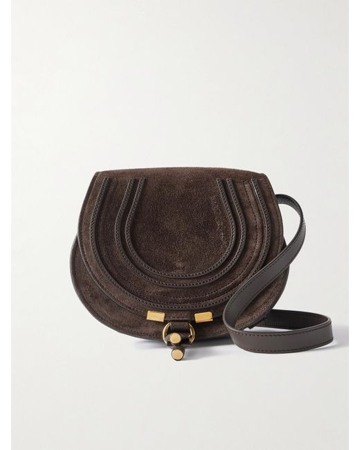 Chloé Brown Marcie Leather-Trimmed Suede Shoulder Bag