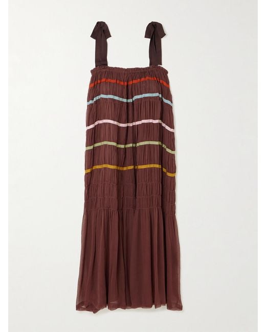 Alix Of Bohemia Emrys Clove Aurora Tiered Striped Gauze Midi Dress