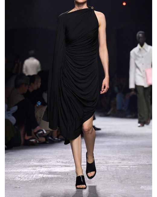 Bottega Veneta Asymmetric Cape-Effect Embellished Draped Jersey Dress in Black | Lyst Bottega Veneta Asymmetric Cape-Effect Embellished Draped Jersey Dress in Black | Lyst
