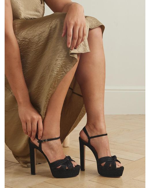 Aquazzura Black Nina Plateau 130 Knotted Metallic Woven Platform Sandals