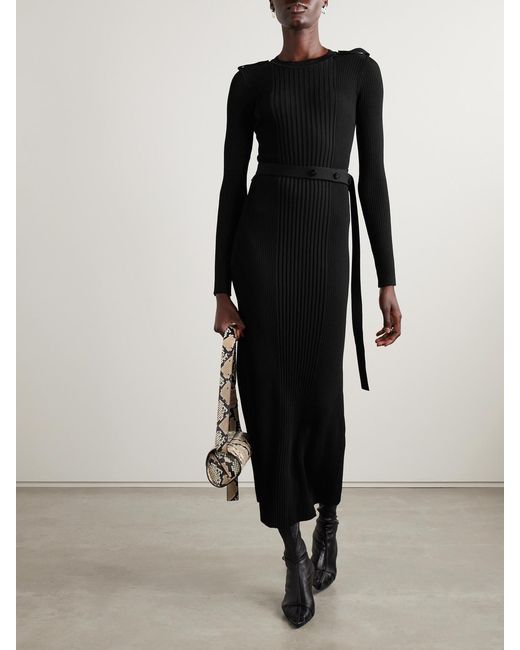 Proenza Schouler Black Lauryn Belted Ribbed-Knit Dress