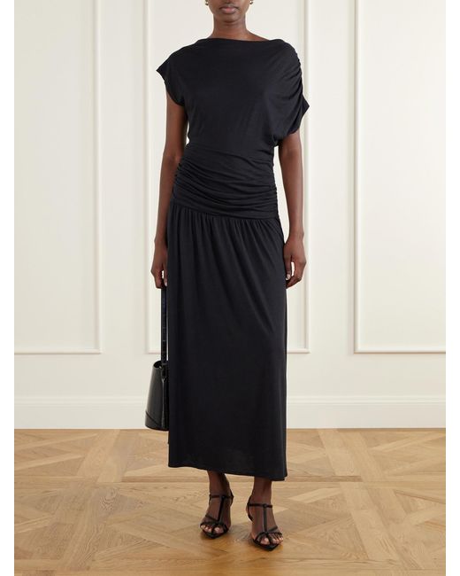 La Ligne Black Milla Draped Cotton-Blend Jersey Maxi Dress