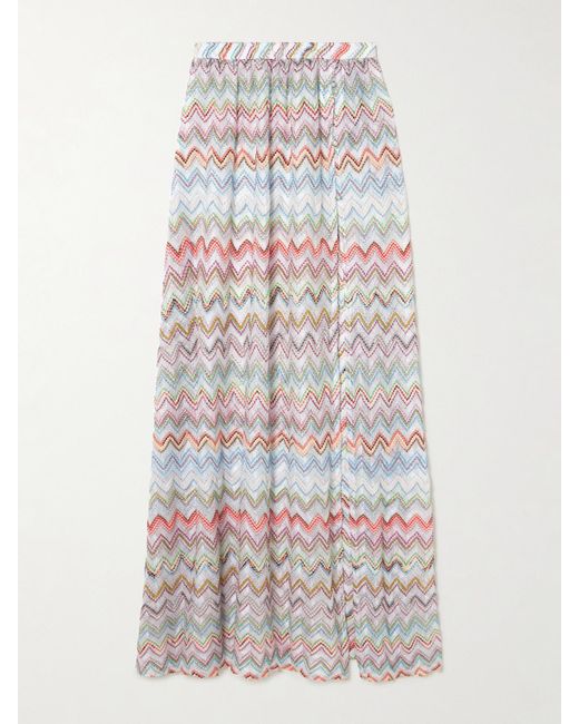 Missoni White Striped Metallic Crochet-Knit Maxi Skirt