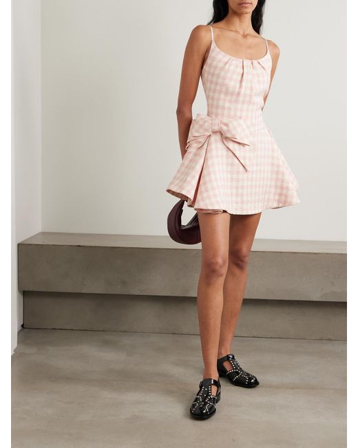 ShuShu/Tong Pink Bow-Detailed Checked Tweed Mini Dress