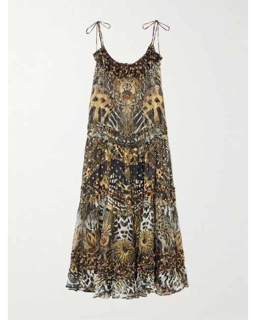Camilla Multicolor Ruffled Tiered Leopard-Print Embellished Fil Coupé Midi Dress