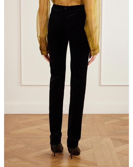 Khaite Black Ryden Wool-Blend Velvet Straight-Leg Pants