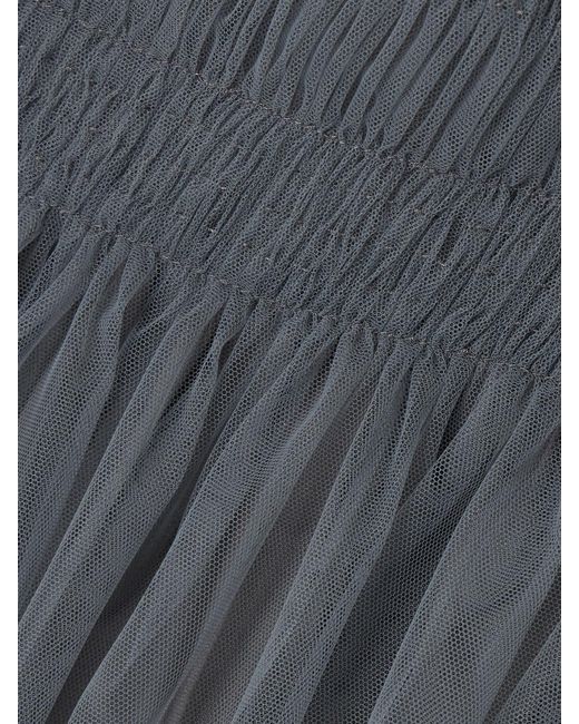 Molly Goddard Blue Lydia Shirred Grosgrain-Trimmed Tulle Top
