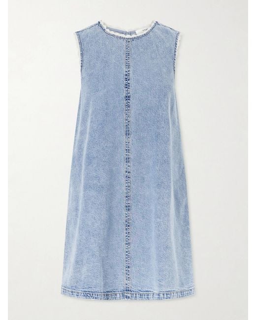 FRAME Blue Crochet Tide Organic Cotton-Blend Mini Dress