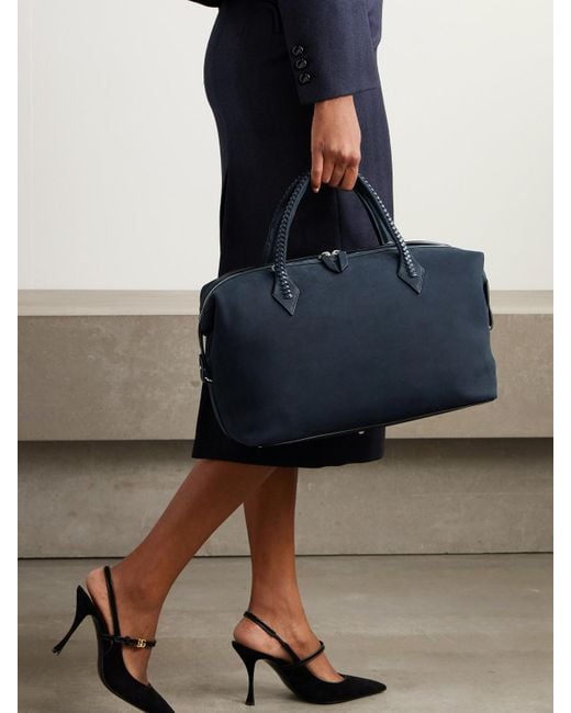 Metier Blue Vérité City Braided Leather-Trimmed Nubuck Tote