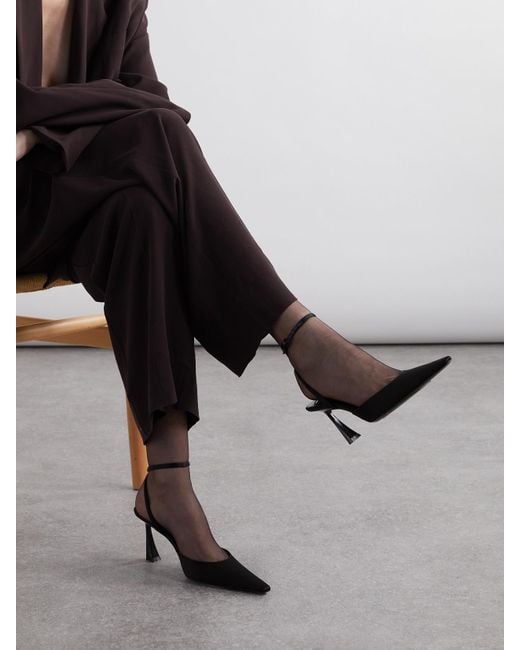 Saint Laurent White Aimee Pumps Aus Satin Mit Lederbesätzen