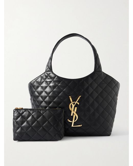 Saint Laurent Black Icare Medium Matelassé Leather Tote