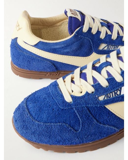 Autry Blue Windspin Leather-Trimmed Brushed Suede Sneakers