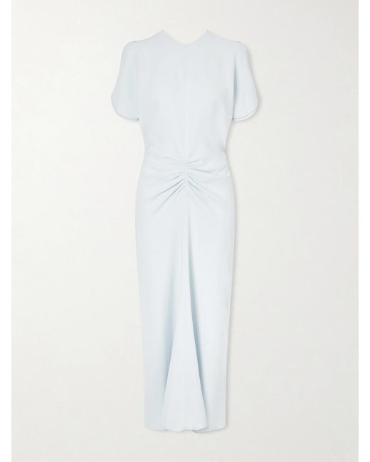 Victoria Beckham White Gathered Crepe Midi Dress