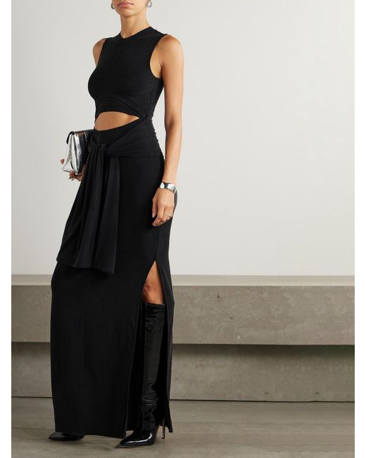 Balmain Black Maxikleid Aus Geripptem Jersey Mit Cut-Out