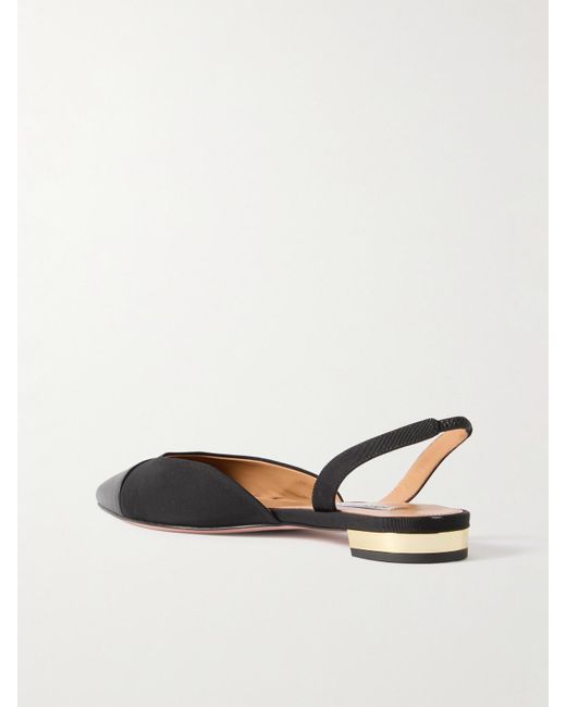 Aquazzura Black Milanese Leather-Trimmed Grosgrain Slingback Flats