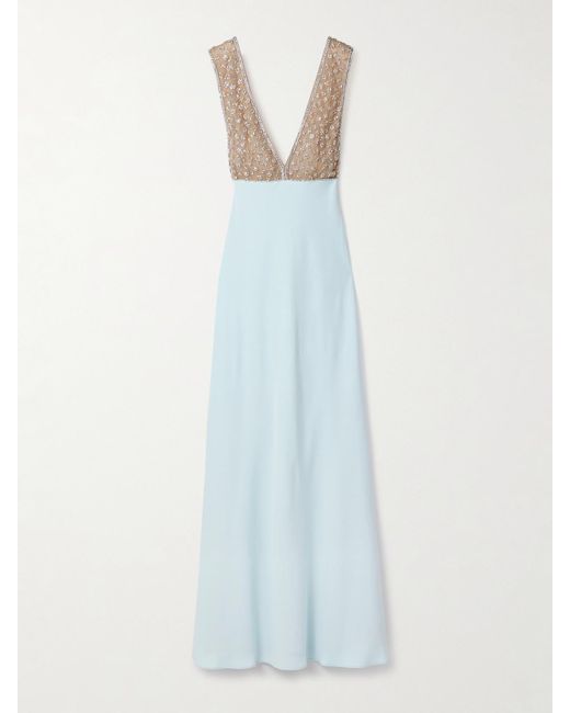 Costarellos White Dania Robe Aus Crêpe Und Tüll Mit Kristallen