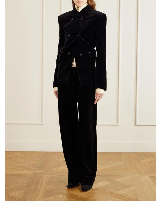 Khaite Black Hunter Velvet Cotton-Blend Straight-Leg Pants