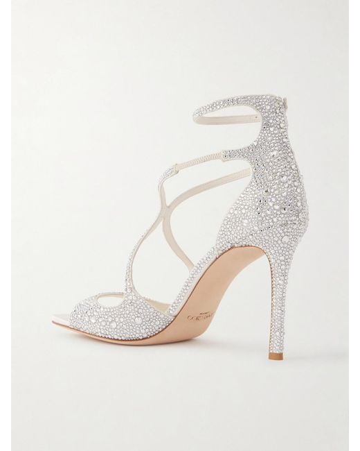 Jimmy Choo White Azia 95 Crystal-Embellished Satin Sandals