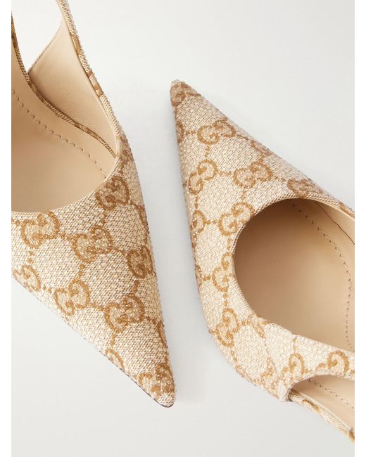 Gucci White Donna 80 Embellished Gg Supreme Canvas-Jacquard Slingback Pumps