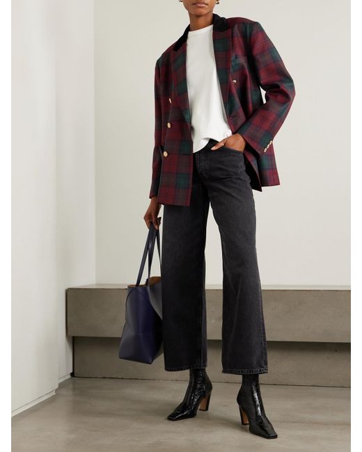 Blazer À Double Boutonnage En Laine À Carreaux Et À Finitions En Velours Night Break Blazé Milano en coloris Red