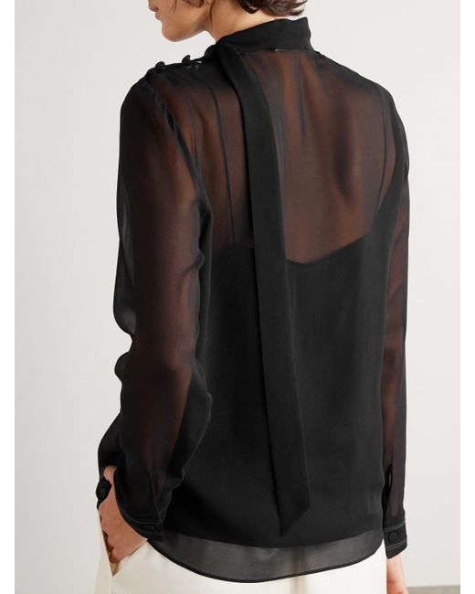 Gucci Black Bluse Aus Seiden-Georgette Mit Verzierung