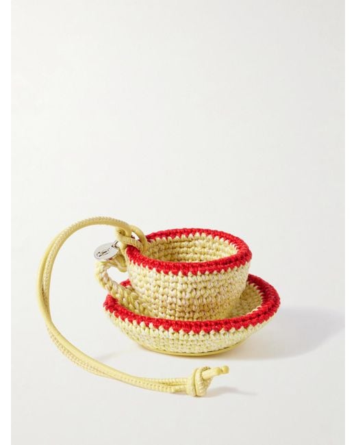 J.W. Anderson Natural Teacup Gehäkelter Taschenanhänger Mit Lederbesatz