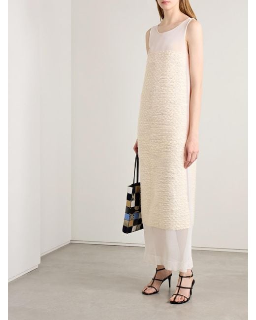 Khaite White Miriele Tweed-Paneled Knitted Maxi Dress