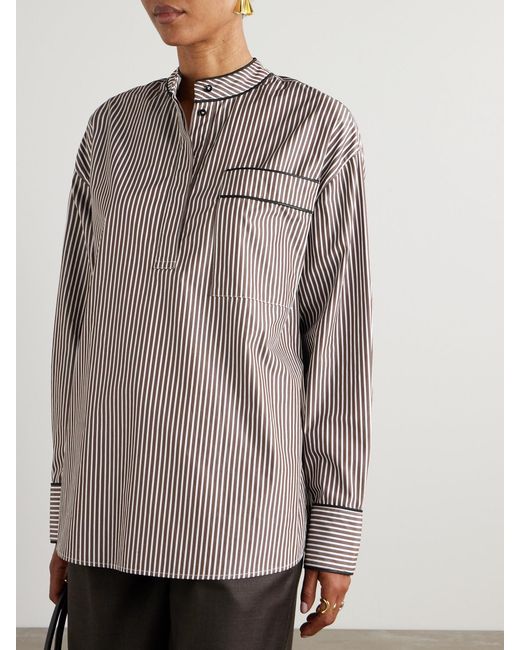 Loulou de Saison Gray Verna Striped Cotton-Poplin Shirt