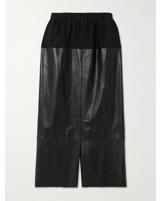 Sharon Wauchob Black Laure Paneled Silk-Jersey And Leather Midi Skirt