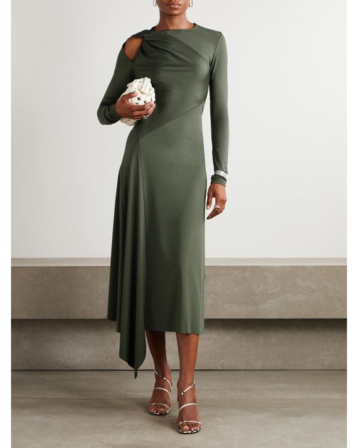 Victoria Beckham Green Asymmetrisches Midikleid Stretch-Jersey Mit Twist-Detail Und Cut-Out