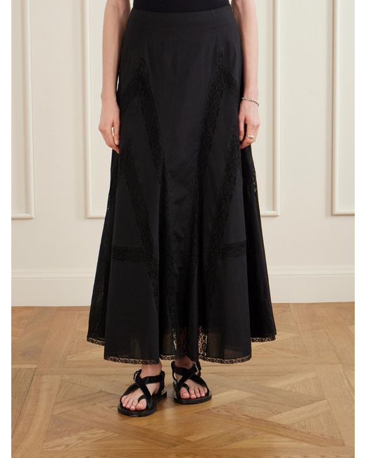 Loretta Caponi Blue Vieste Lace-Trimmed Cotton-Muslin Maxi Skirt