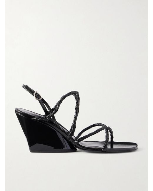 Proenza Schouler Black Twist Slant Leather Wedge Sandals