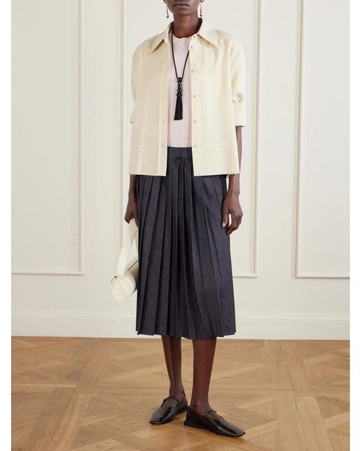 Jil Sander Black Pleated Denim Midi Skirt