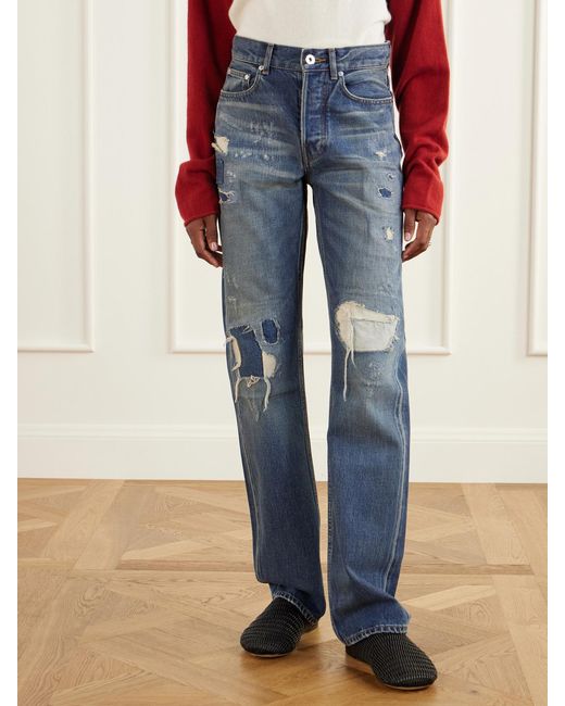 J.W. Anderson Blue Distressed Mid-Rise Straight-Leg Jeans