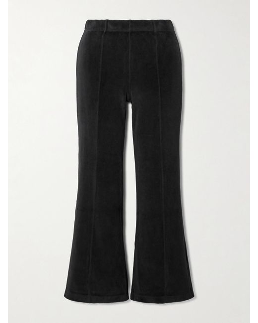 Suzie Kondi Black Fili Cropped Cotton-Blend Velour Flared Pants
