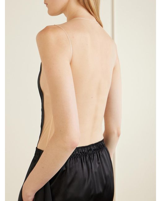 Courreges Black Logo-Appliqué Crinkled-Satin And Organza Bodysuit