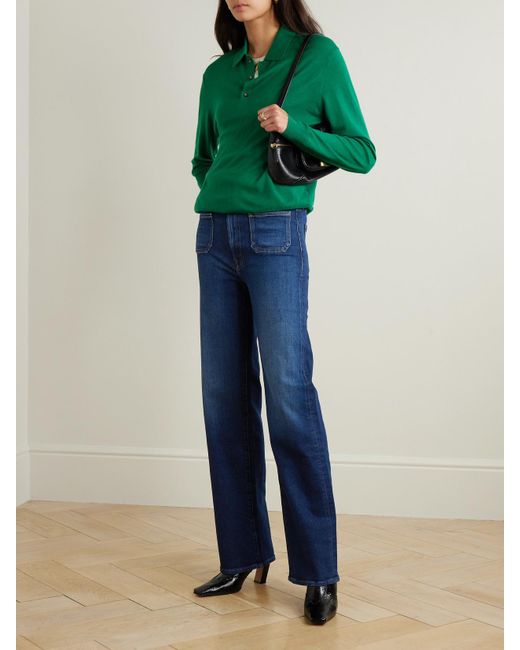 Mother Blue Patch Pocket Rambler Zip High-Rise Straight-Leg Jeans
