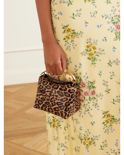 Erdem Brown Bloom Mini Animal-Print Calf Hair Clutch