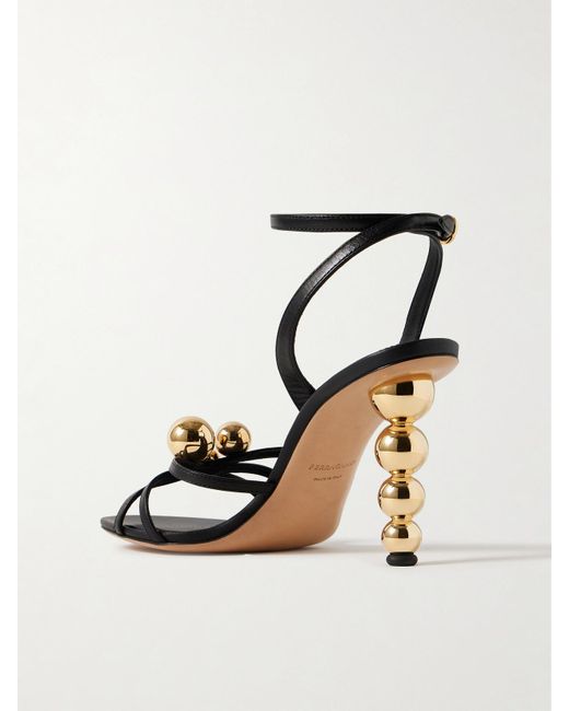 Ferragamo Karina Embellished Leather Sandals in White | Lyst